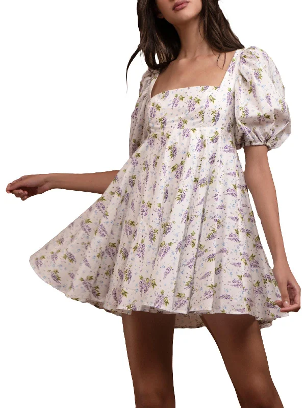 Alyssa Womens Floral Puff Sleeve Mini Dress Stylish Button-Down Mini Dress