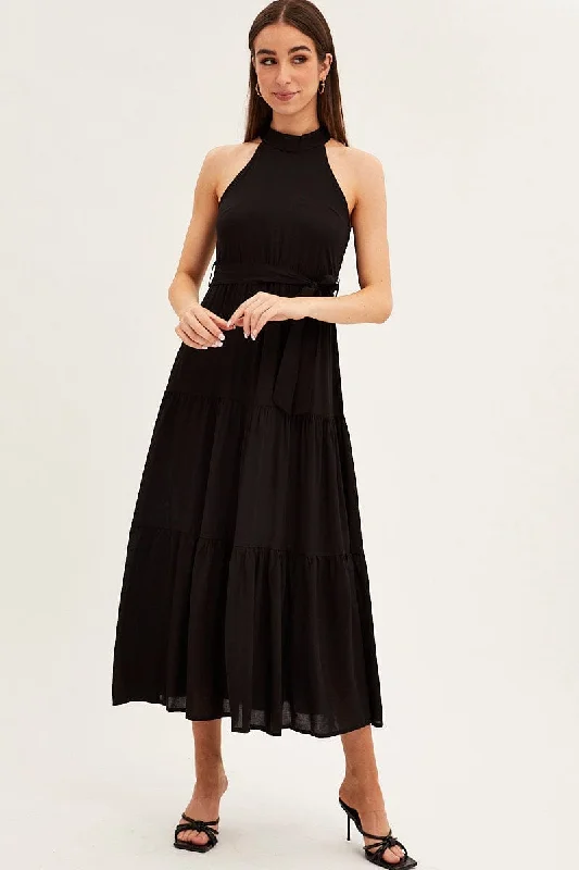 Black Halter Neck Maxi Dress Classic Black Maxi Dress