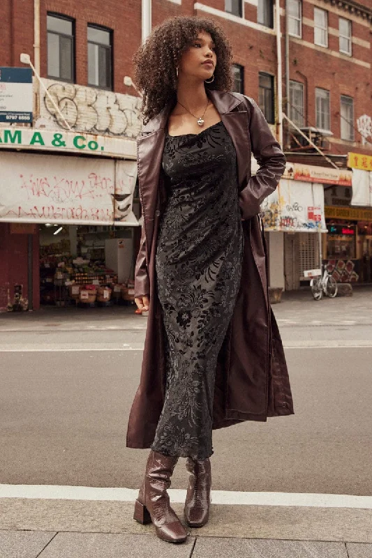 Black Maxi Dress Sleeveless Burn Out Stylish Maxi Dress with Pleats