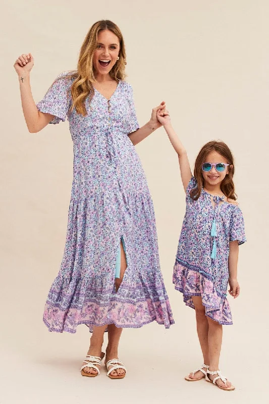 Boho Print Short Sleeve Maxi Dress Fashionable Printed Maxi Dress