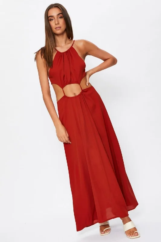 Brown Cut Out Maxi Dress Chic Button-Up Maxi Dress