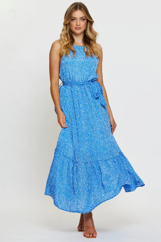Geo Print Maxi Dress Halter Neck Fashionable Halter Neck Maxi Dress