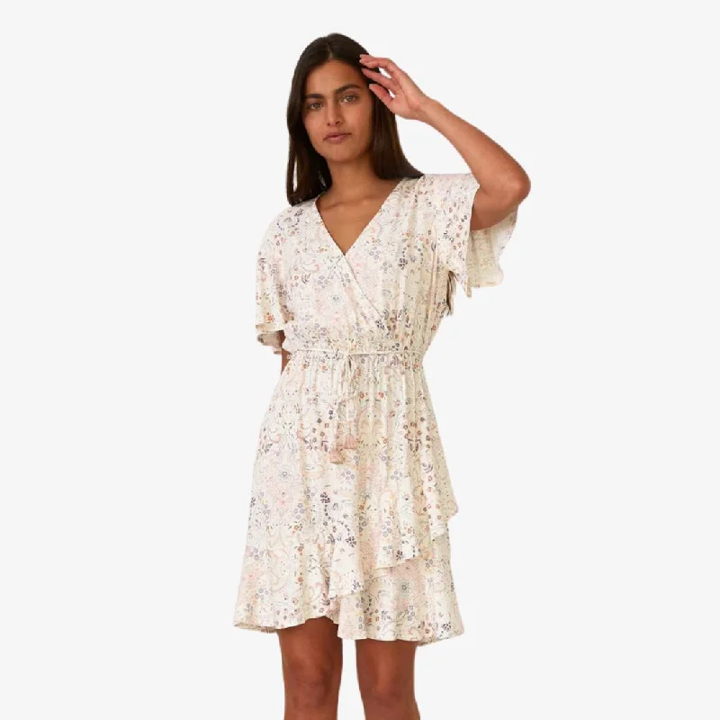 Hailey Mini Dress (Natural + Peach) Elegant Mini Dress with Ruffles