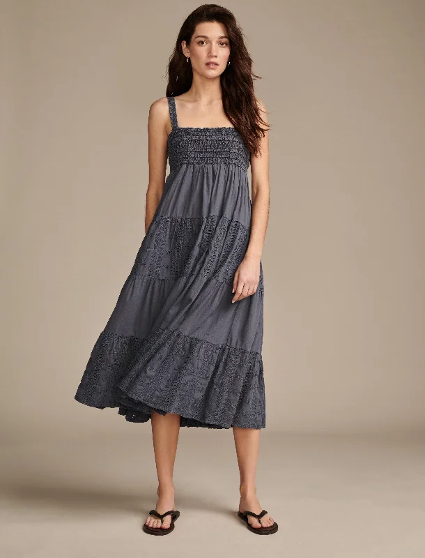Lucky Brand Women's Highest Quality Embroidered Cannibis Maxi Dress Fashionable Layered Maxi Dress