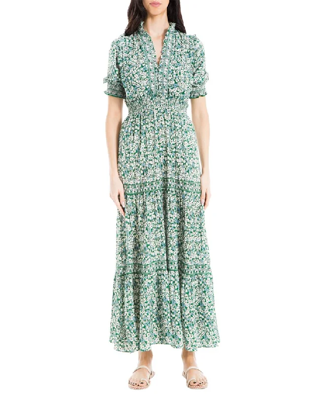 Max Studio Crepe Smocked S/S Tiered Maxi Dress Cozy Ribbed Maxi Dress