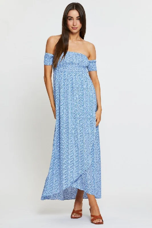 Print Maxi Dress Off Shoulder Comfortable Long-Sleeve Maxi Dress