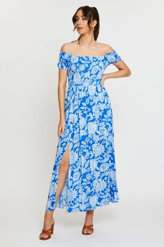 Print Maxi Dress Off Shoulder Evening Fashionable Open-Back Maxi Dress