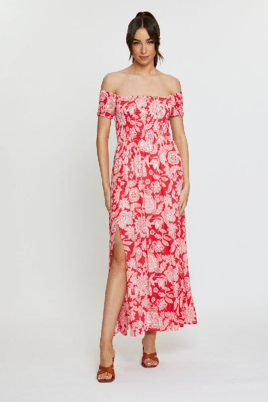 Print Maxi Dress Off Shoulder Evening Cozy Spaghetti Strap Maxi Dress