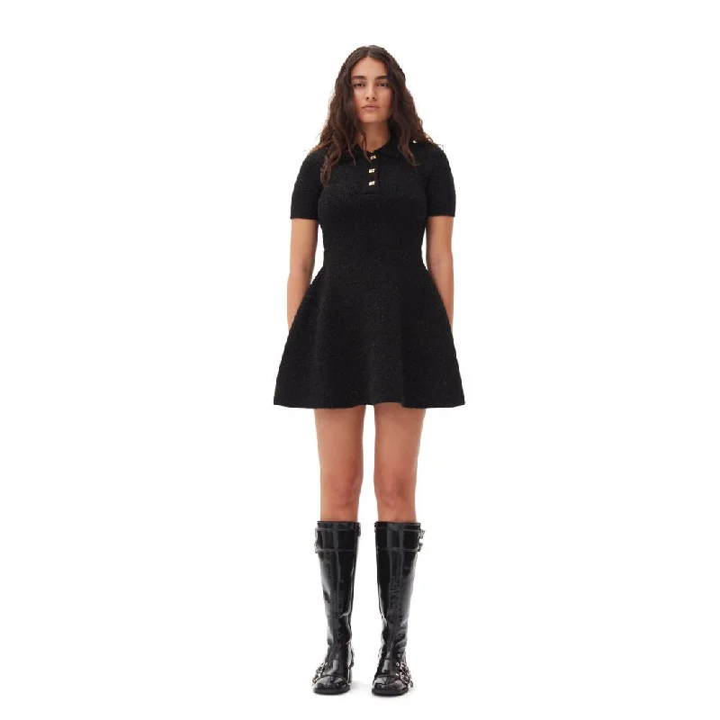 Sparkle Doubleface Mini Dress (Black) Elegant Off-Shoulder Dress Mini
