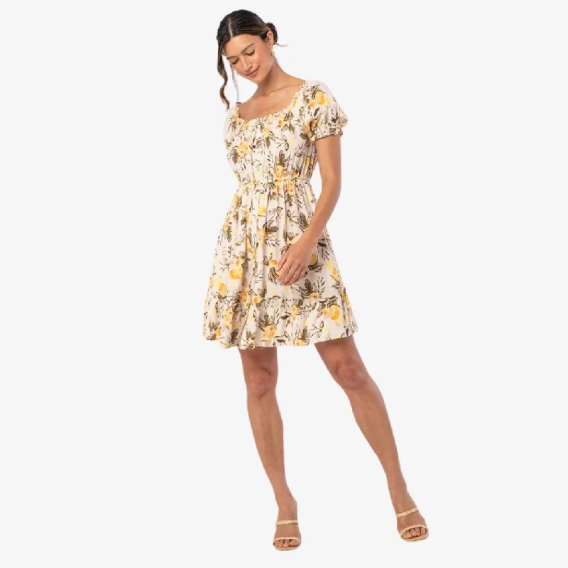 Vineyard Mini Dress (Natural + Yellow) Trendy Lace Mini Dress
