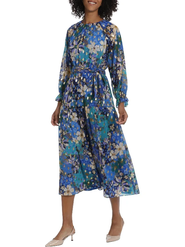 Womens Chiffon Metallic Maxi Dress Cozy Maxi Dress with Slit
