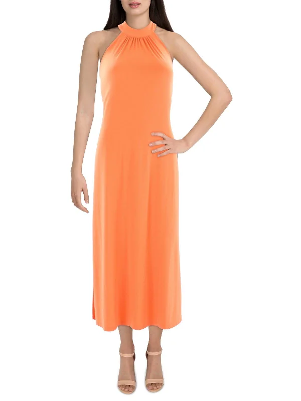 Womens Knit High Neck Maxi Dress Chic Summer Floral Maxi Dress
