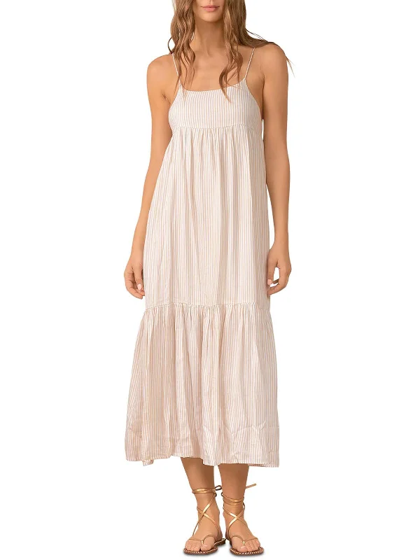 Womens Tie-Black Stripe Maxi Dress Chic Sleeveless Maxi Dress