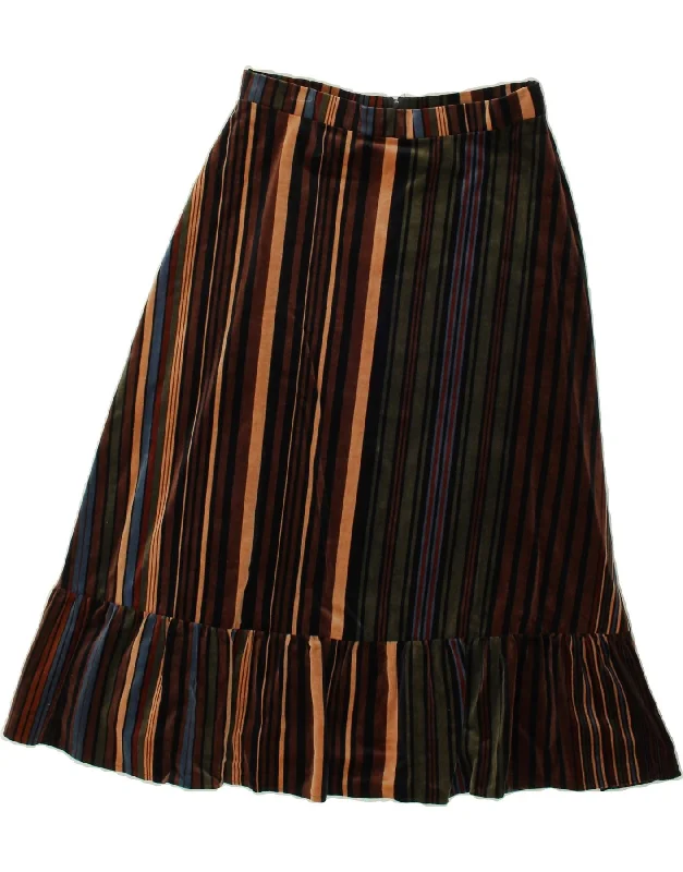 VINTAGE Womens A-Line Skirt W24 XS Multicoloured Striped Cotton