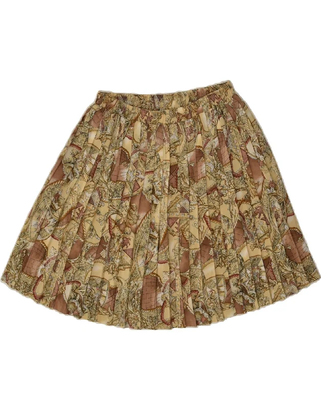 VINTAGE Womens Abstract Pattern Pleated Skirt W28 Medium  Brown Polyester