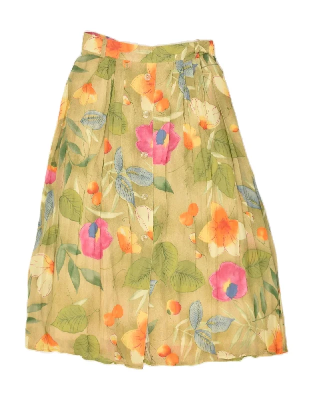 VINTAGE Womens Graphic Pleated Skirt EU 36 Small W27  Green Floral