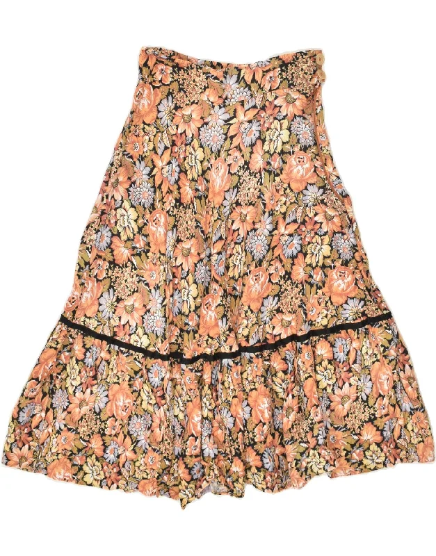 VINTAGE Womens High Waist A-Line Skirt W24 Small Orange Floral