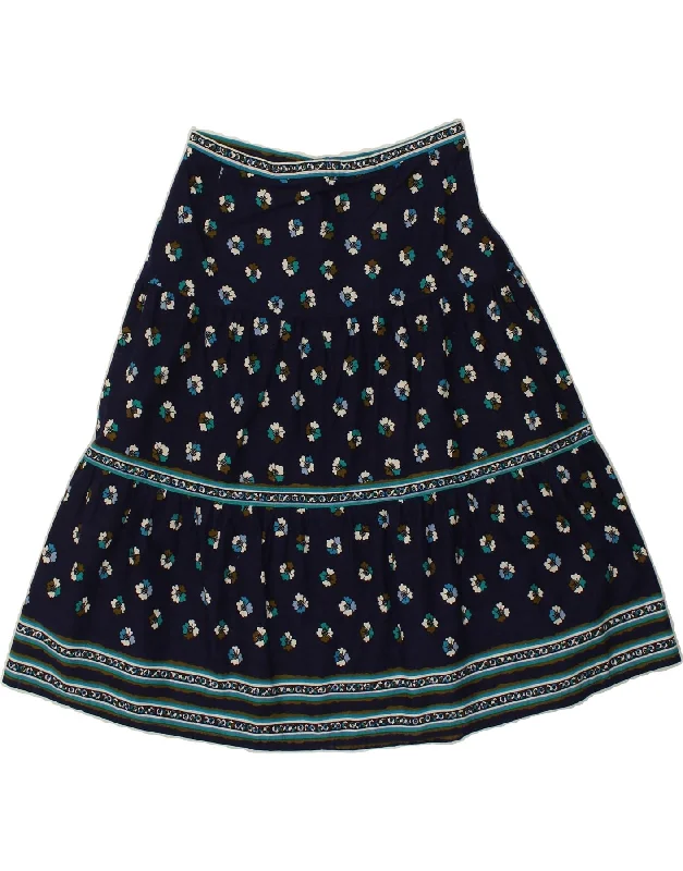 VINTAGE Womens High Waist A-Line Skirt W28 Medium Navy Blue Spotted