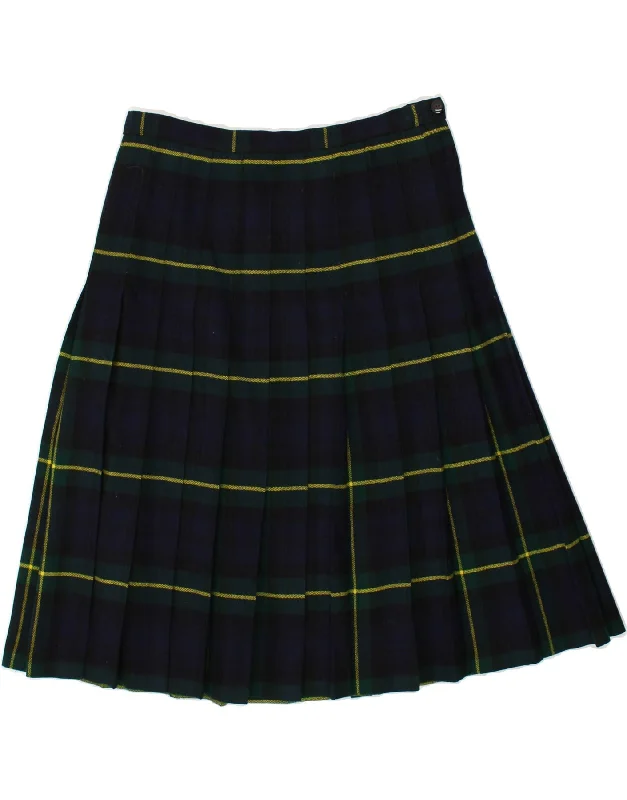 VINTAGE Womens Knife Pleated Skirt W33 Large Navy Blue Check