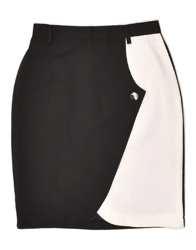 VINTAGE Womens Pencil Skirt IT 38 XS W25 Black Colourblock Polyester