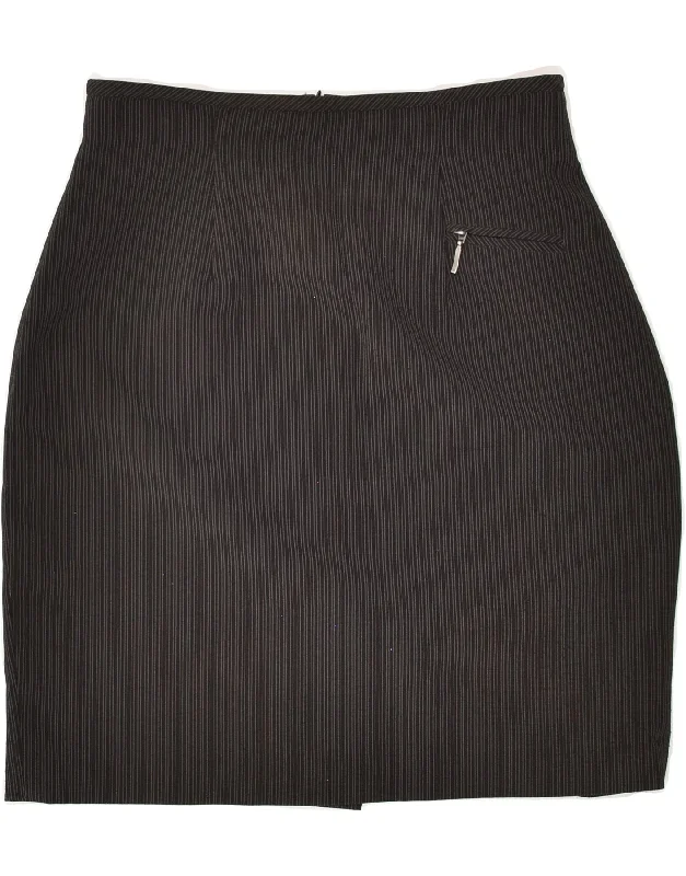 VINTAGE Womens Pencil Skirt UK 10 Small W25  Grey Striped Polyester