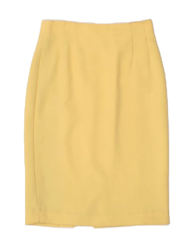 VINTAGE Womens Pencil Skirt UK 8 Small W26 Yellow Acetate