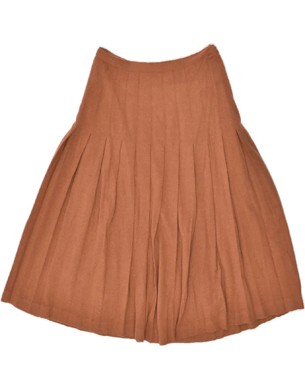 VINTAGE Womens Pleated A-Line Skirt IT 44 Medium W28 Brown Wool