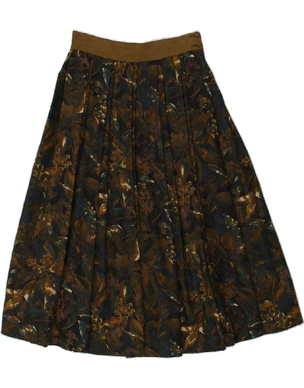 VINTAGE Womens Pleated Skirt IT 44 Medium W28 Brown Floral Polyester