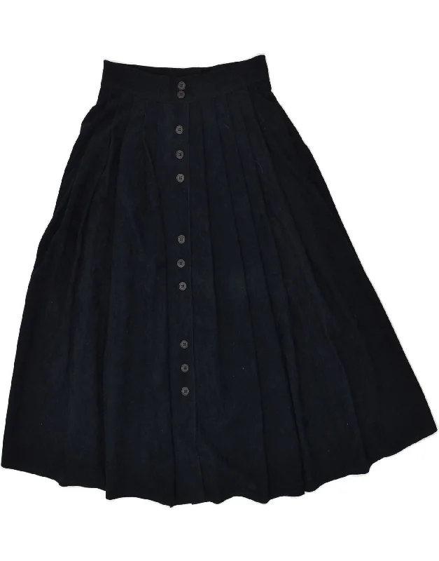 VINTAGE Womens Pleated Skirt UK 10 Small  W26 Navy Blue Acetate