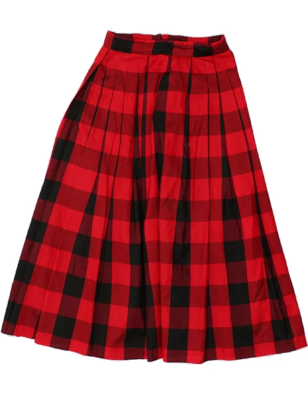 VINTAGE Womens Pleated Skirt W24 XS Red Check