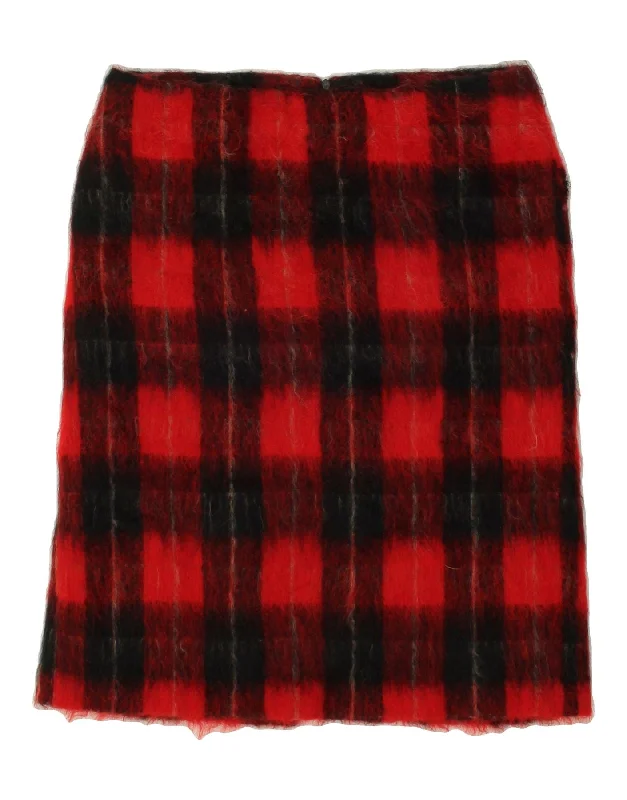 VINTAGE Womens Straight Skirt IT 46 Large W32 Red Plaid Mohair