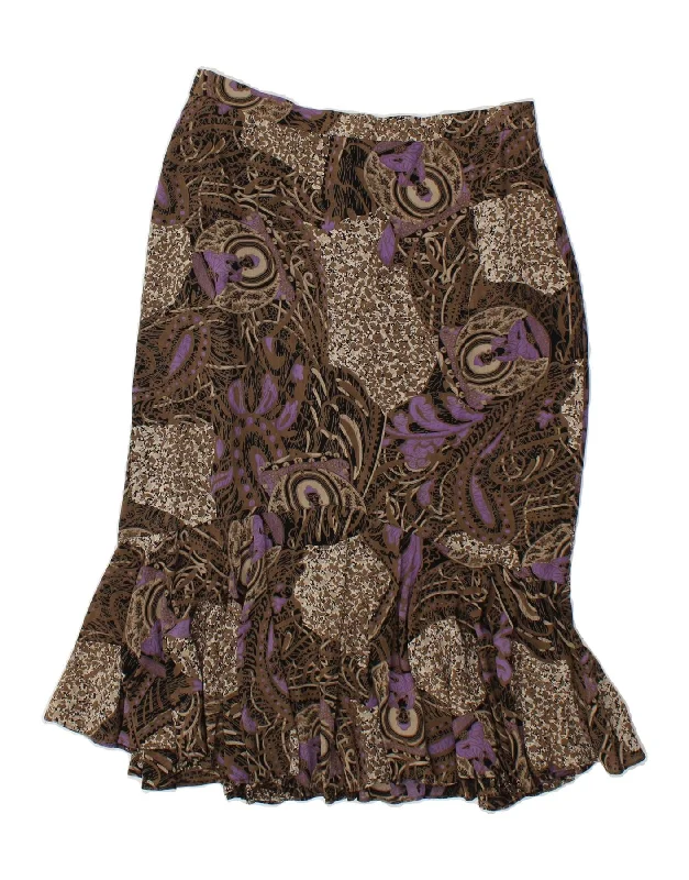 VINTAGE Womens Tulip Skirt EU 40 Medium W30 Brown Paisley Viscose