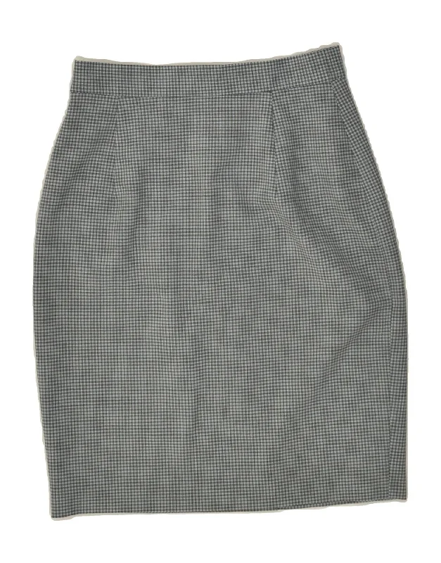 VIVENTY Womens Pencil Skirt EU 34 XS W26 Grey Gingham Virgin Wool