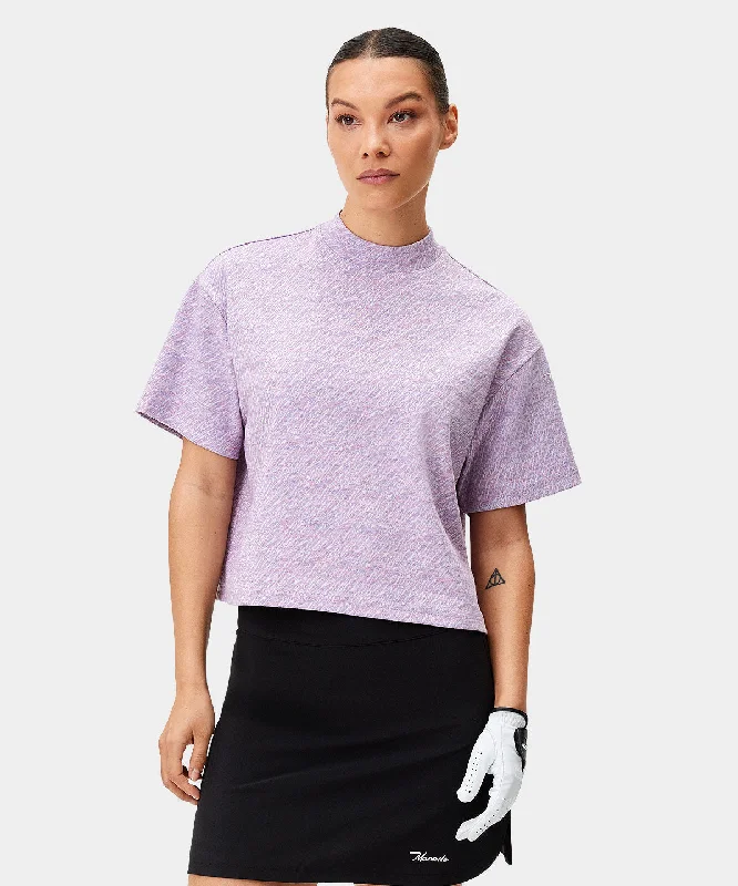 Ivy Heather Melange Crop Mock Tee Chenille Brocade Lace