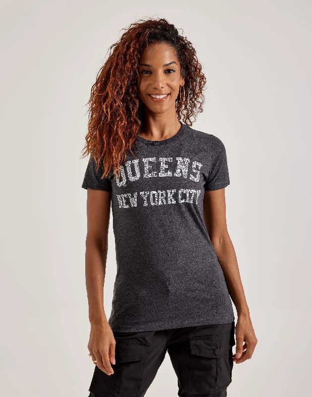 LA Pop Art Word Art Queens NY Tee Zippered Front Buttoned Front Snap Front