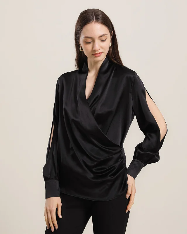 Women's Silk Blouse Shirts with Split Sleeves