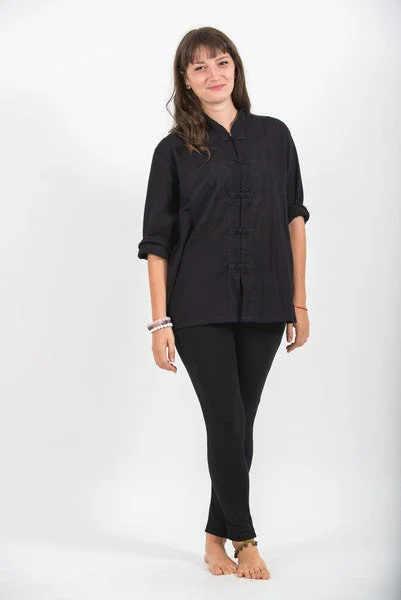 Womens Chinese Collar Yoga Shirt in Black