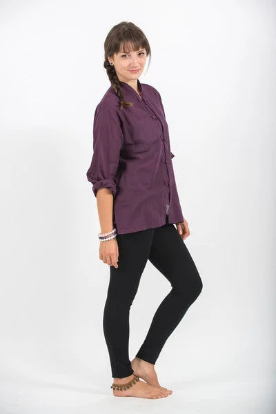 Womens Chinese Collar Yoga Shirt in Dark Purple