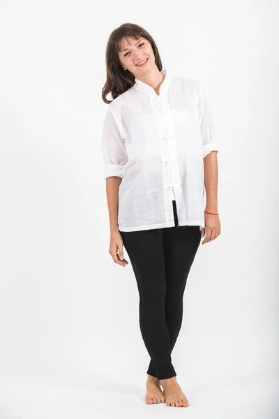 Womens Chinese Collar Yoga Shirt in White