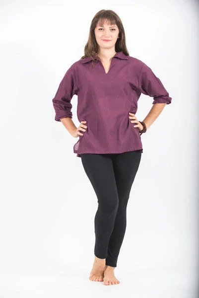 Womens V Neck Collar Yoga Shirt in Dark Purple