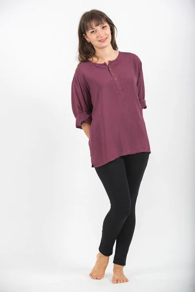 Womens Coconut Buttons Yoga Shirt in Dark Purple