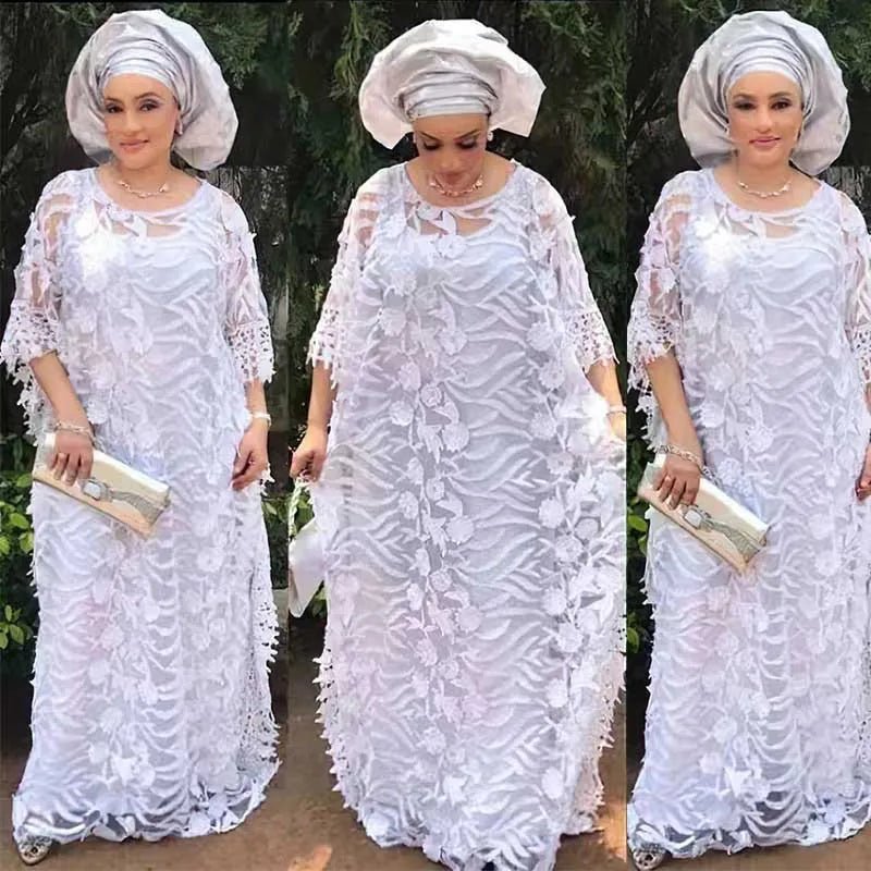 White Lace Hollow African Dresses: Elegant Traditional Attire for Muslim Women during Ramadan White Lace Hollow African Dresses: Elegant Traditional Attire for Muslim Women during Ramadan