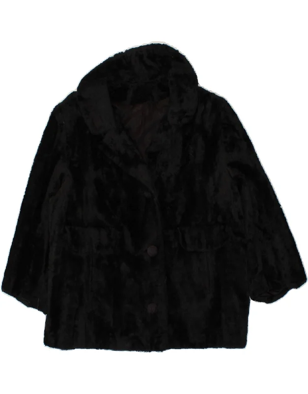 VINTAGE Womens Faux Fur Jacket UK 10 Small Black