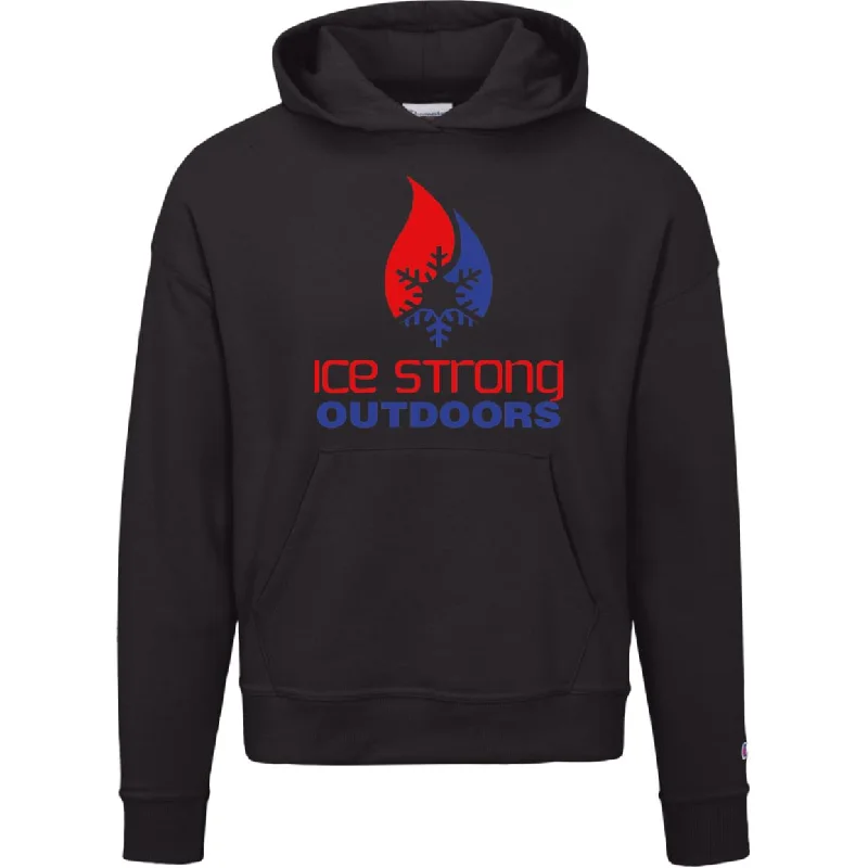 Ladies' Ice Strong Pullover Hooded Sweatshirt - Patriotic Ice Strong Logo Hoodie with Lace Feminine Delicate
