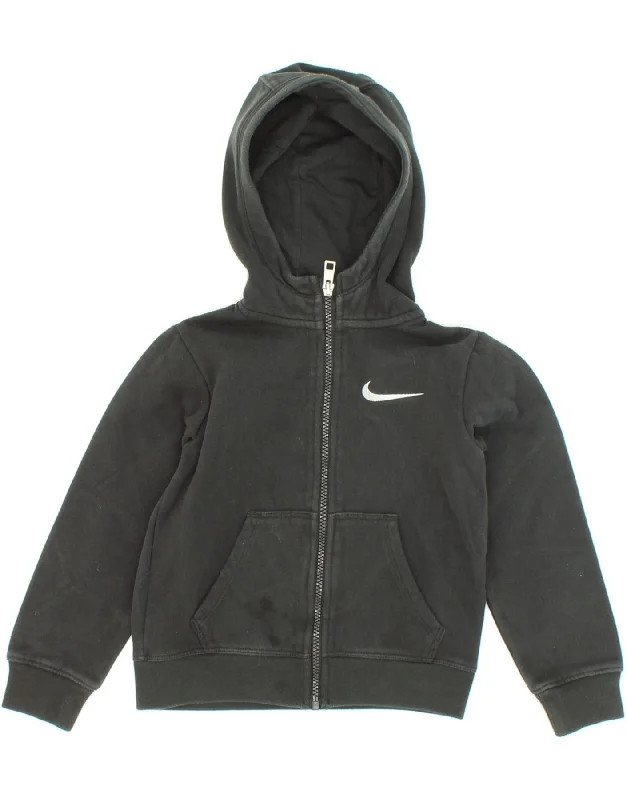 NIKE Boys Zip Hoodie Sweater 5-6 Years Medium Black Cotton Hoodie with Typography Text Message