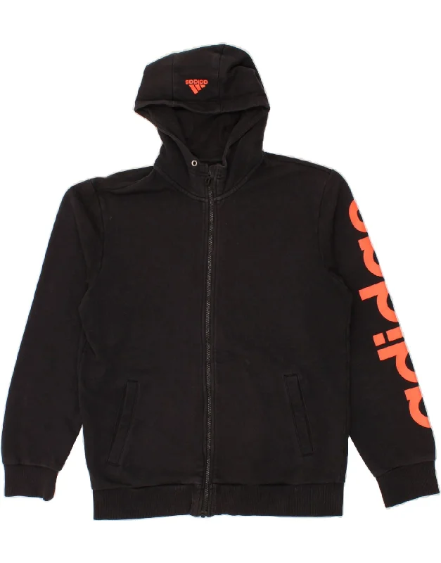 ADIDAS Mens Graphic Zip Hoodie Sweater Medium Black Cotton Tailored Straight A-Line