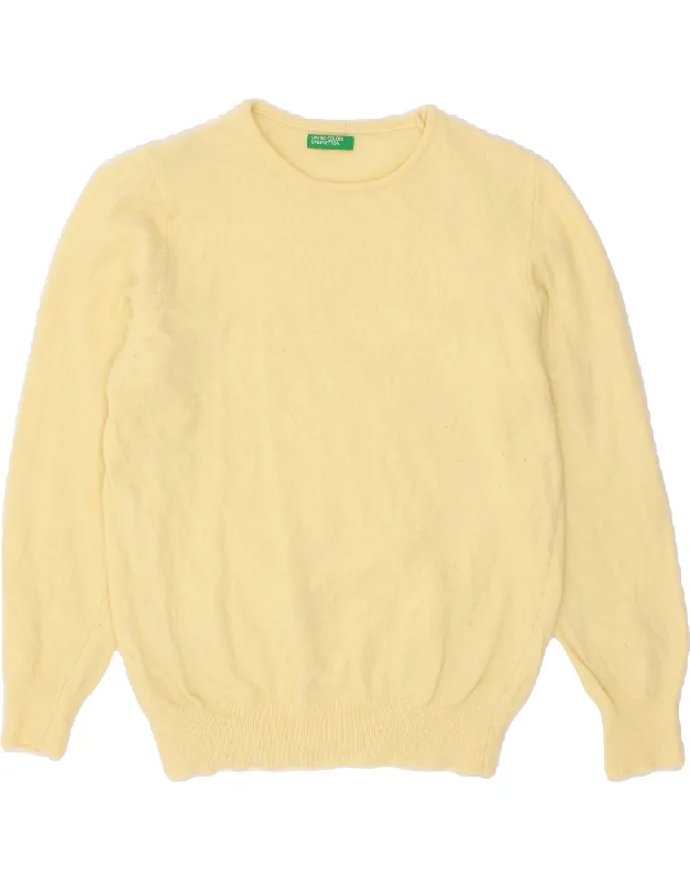 BENETTON Womens Boat Neck Jumper Sweater UK 12 Medium Yellow Terry Blend Velvet Blend Canvas Blend