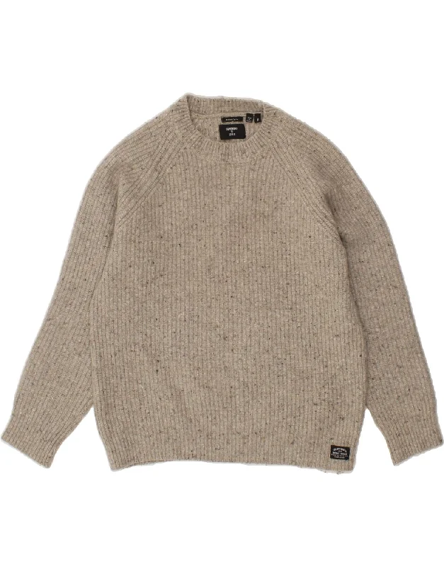 SUPERDRY Womens Boat Neck Jumper Sweater UK 14 Medium Grey Flecked Wool Anti-Pilling Anti-Shrink Durable