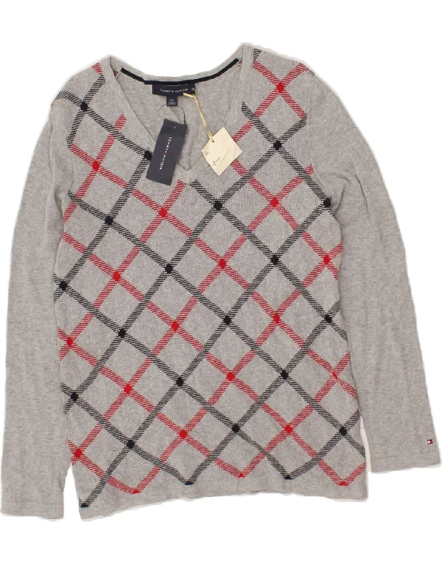 TOMMY HILFIGER Womens V-Neck Jumper Sweater UK 14 Large Grey Zippered Front Buttoned Front Snap Front TOMMY HILFIGER Womens V-Neck Jumper Sweater UK 14 Large Grey Zippered Front Buttoned Front Snap Front