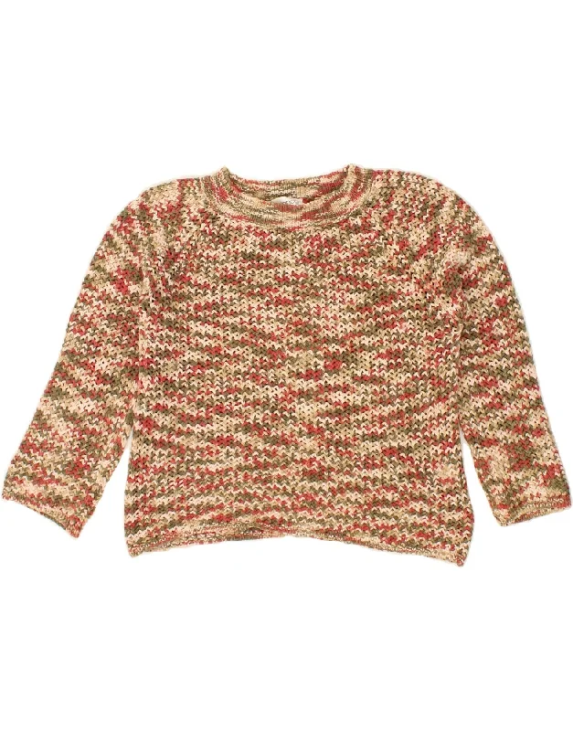 VINTAGE Womens Crop Crew Neck Jumper Sweater EU 38 Medium Multicoloured Ribbed Striped Patterned